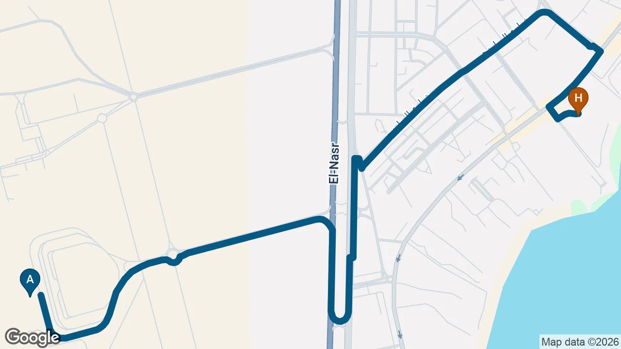 Driving route from Hurghada Airport to Serry Beach Resort